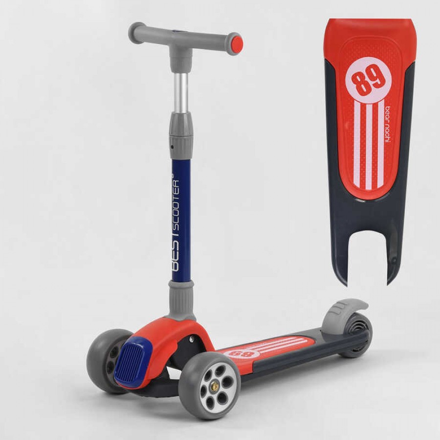 Самокат триколісний RS-9119 (6) Best Scooter, ЧЕРВОНИЙ, складне алюмінієве кермо, 3 колеса PU зі світлом, d = 120*50 мм
