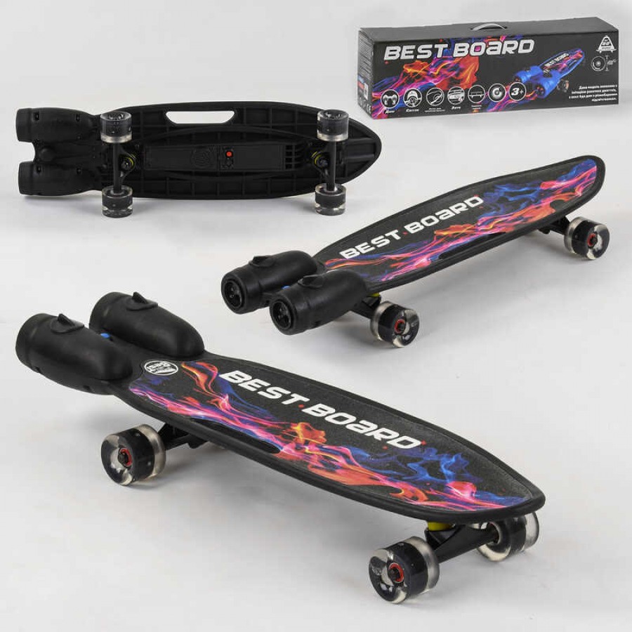 Скейтборд S-00501 Best Board (4) з музикою і димом, USB зарядка, акумуляторні батареї, колеса PU зі світлом 60х45мм