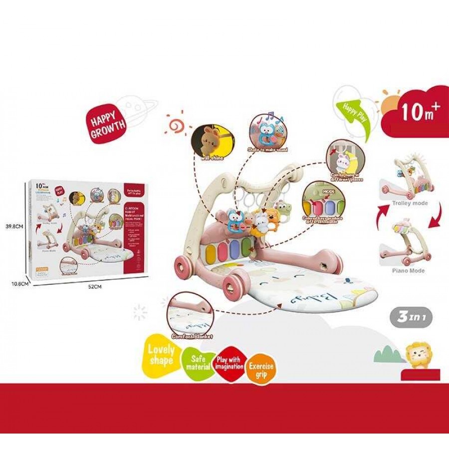 Ходунки 368-65 R (8) 3в1, килимок, музична панель, музика, регулювання гучності, підсвічування, 5 підвісок, в коробці