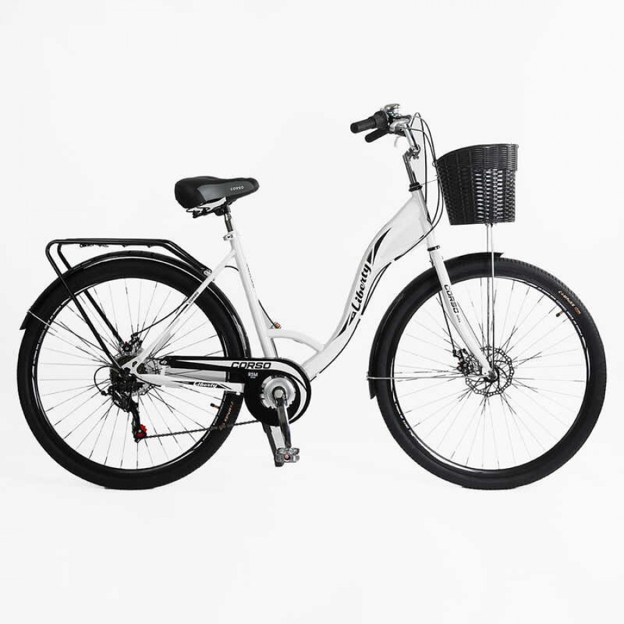Велосипед міський Corso «Liberty» 28’’ дюймів LR-28014 (1) + КОШИK, сталева рама 20``, Shimano 7 швидкостей, корзина, багажник