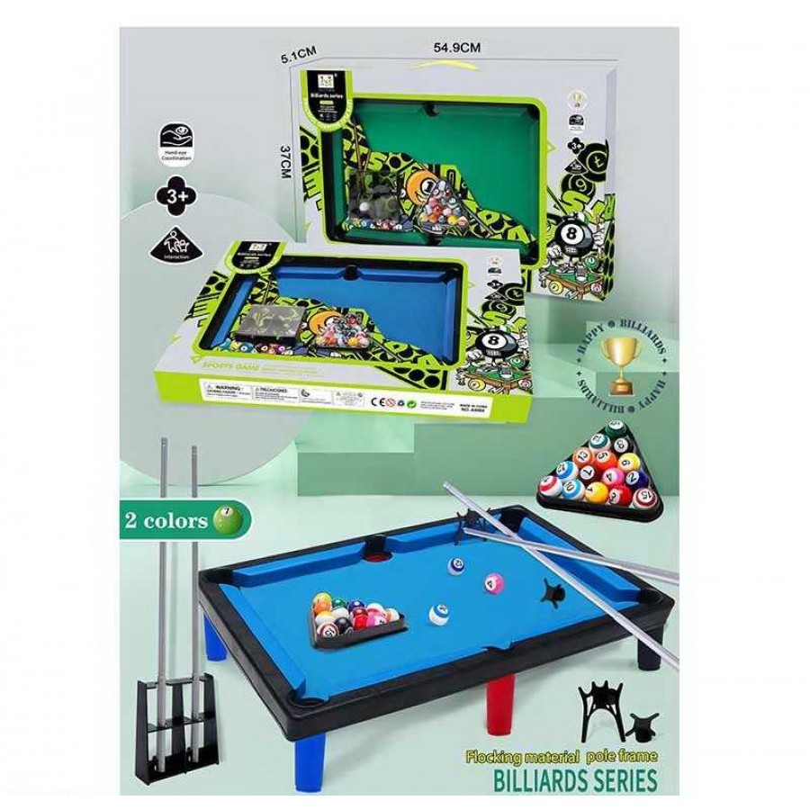 Більярд A 9904 (36/2) розмір платформи: 41х28 см, кіш, 15 куль, кіш, більярдний трикутник, 6 лунок, 2 киї, підставка для київ, в коробці