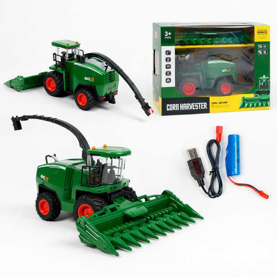 Комбайн на радіокеруванні 6607 (16) масштаб 1:24, акум. 3.7V, USB-кабель, пульт 2.4 GHz, гумові шини, підсвічування, звуки, парогенерація, беззвучний режим, в коробці