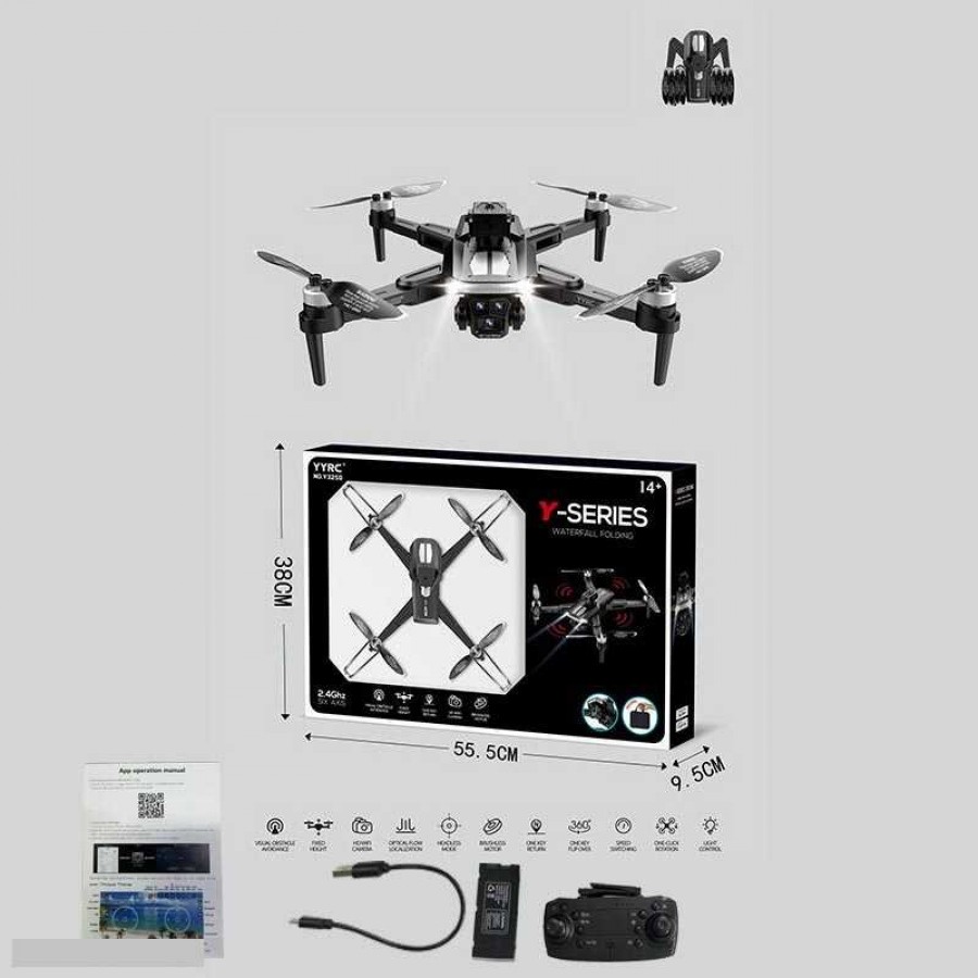 Квадрокоптер Y 325 D (18) сумка, знімний акумулятор 3.7V, пульт 2.4 GHz, USB-кабель, headless mode, Wi-Fi HD-камера, додаток, підсвічування, викрутка, в коробці