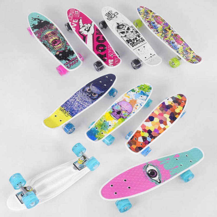 Скейт Пенні борд S 29661 (8) Best Board, 6 видів, ВИДАЄТЬСЯ ТІЛЬКИ МІКС ВИДІВ колеса PU, світло, d = 4.5 см, дошка = 55 см